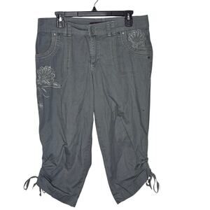 Gloria Vanderbilt Womens Sz 10 Olive Floral Embroidered Capri Pant Cinch Pockets